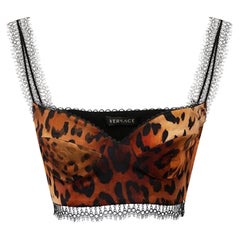 Versace SS20 Leopard Print Black Lace Strap Crop Top / Bralette Taille 40
