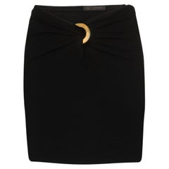Versace SS20 Runway Black Gathered Gold-Tone Logo Ring Mini Skirt Size 38