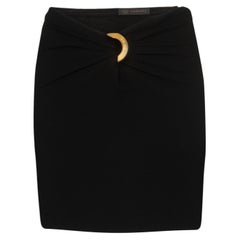 Versace SS20 Runway Black Gathered Gold-Tone Logo Ring Mini Skirt Size 40