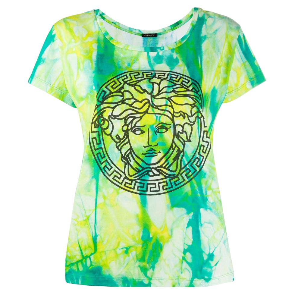 Versace SS20 Runway Green Tie Dye Medusa Short Sleeve T-Shirt Size 42