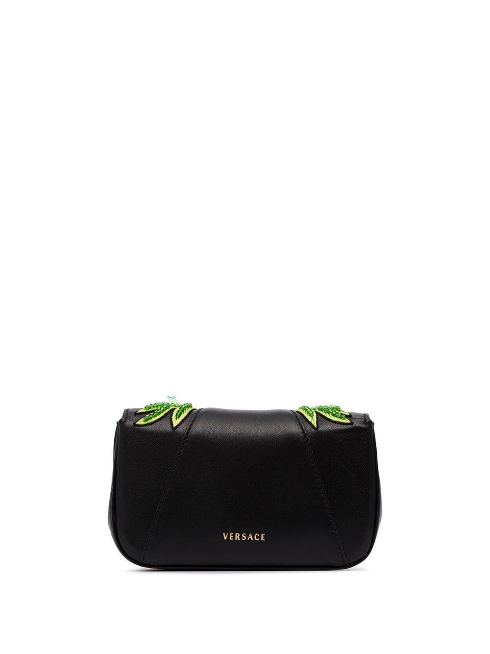 Versace SS20 Runway Virtus Green Beaded Embellished Black Leather Crossbody Bag

What do your phone, your wallet, an old lipstick and some emergency snacks have in common? They all belong in this Virtus crossbody bag from the Versace Spring 2020