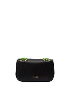 Versace SS20 Runway Virtus Green Beaded Embellished Black Leather Crossbody Bag