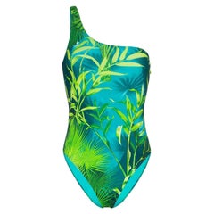 Versace SS20 Verde Dschungel Print One Shoulder One-Piece Badeanzug Größe 1