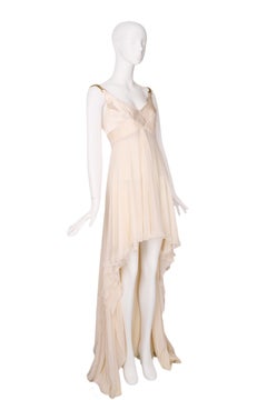 Versace SS2007 Ivory Pleated Silk Chiffon Grecian Gown 42