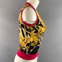 VERSACE SS2018 Size 6 Pink Yellow Silk & Cotton Baroque Casual Top