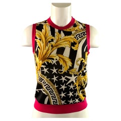 VERSACE SS2018 Size 6 Pink Yellow Silk & Cotton Baroque Casual Top