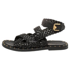 Versace SS21 Black Leather Braided Sandals Size 42