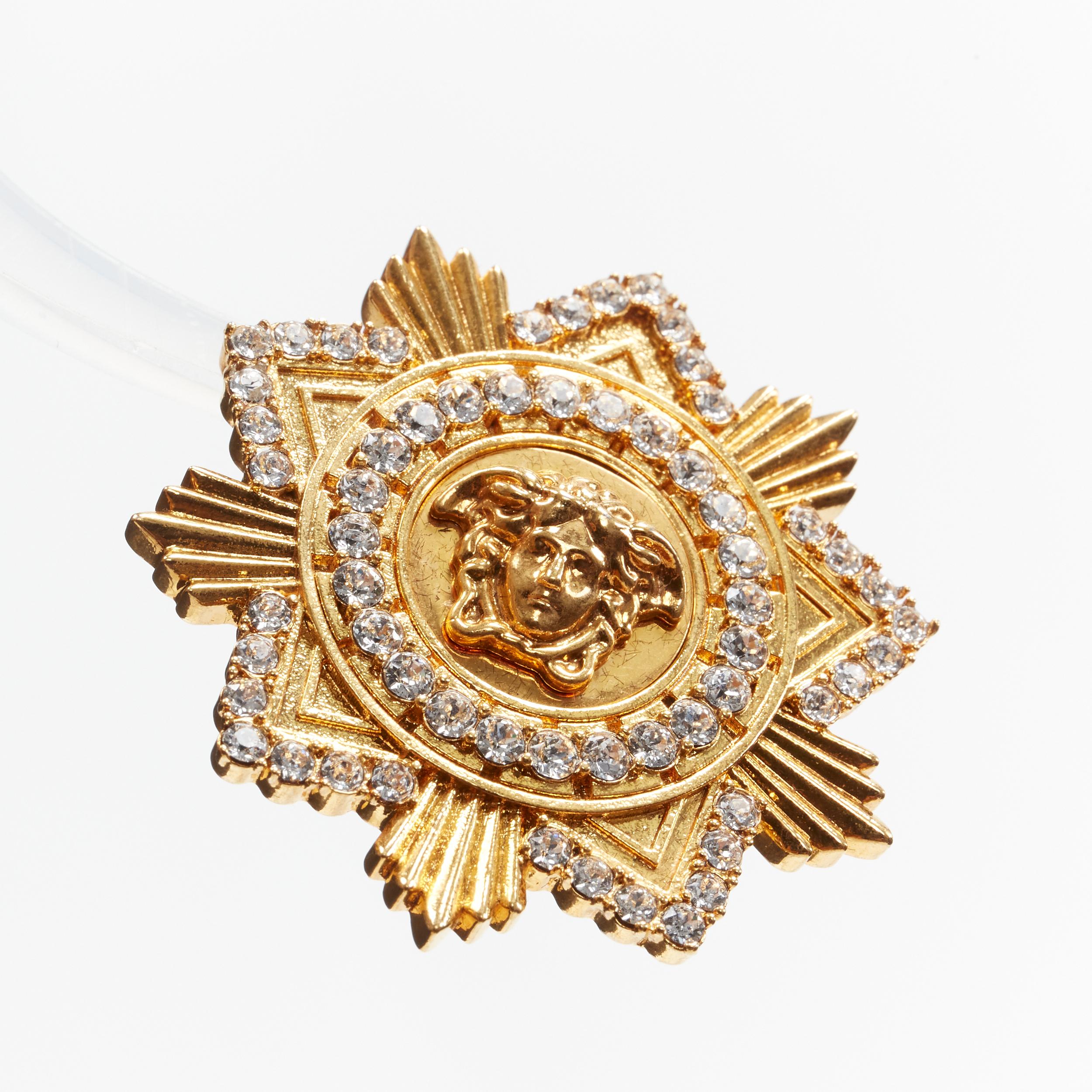 Brown VERSACE Starburst Medusa gold-tone crystal embellished statement earring