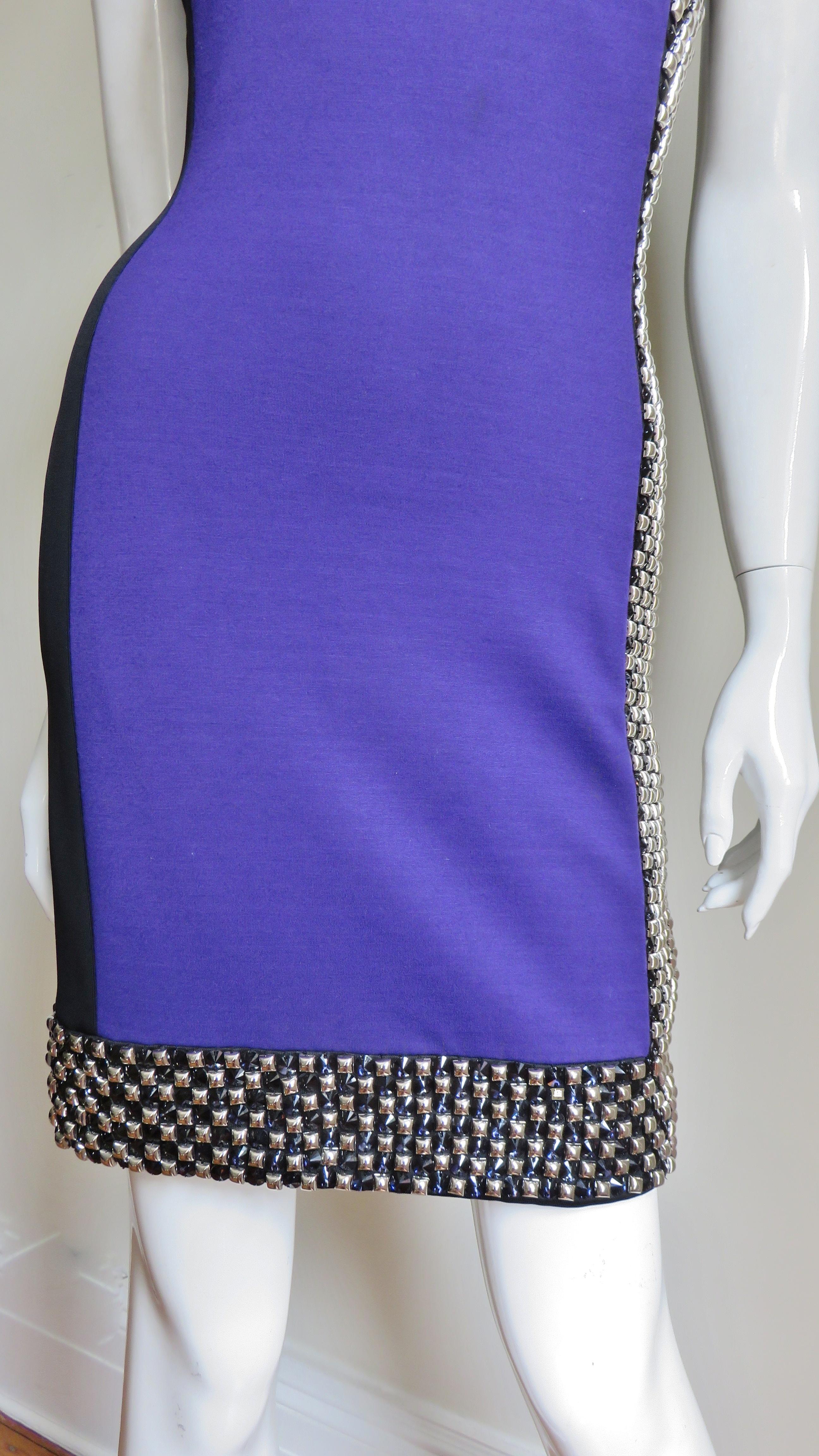 Versace Studded Color Block Silk Dress with Ruched Back 1