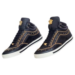 VERSACE STUDDED HIGH-TOP SNEAKERS with GOLD 3D MEDUSA BUCKLE SIZE 42.5 - 9.5
