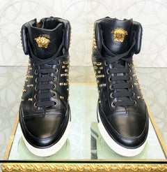 VERSACE STUDDED HIGH-TOP SNEAKERS with GOLD MEDUSA side ZIPPER
