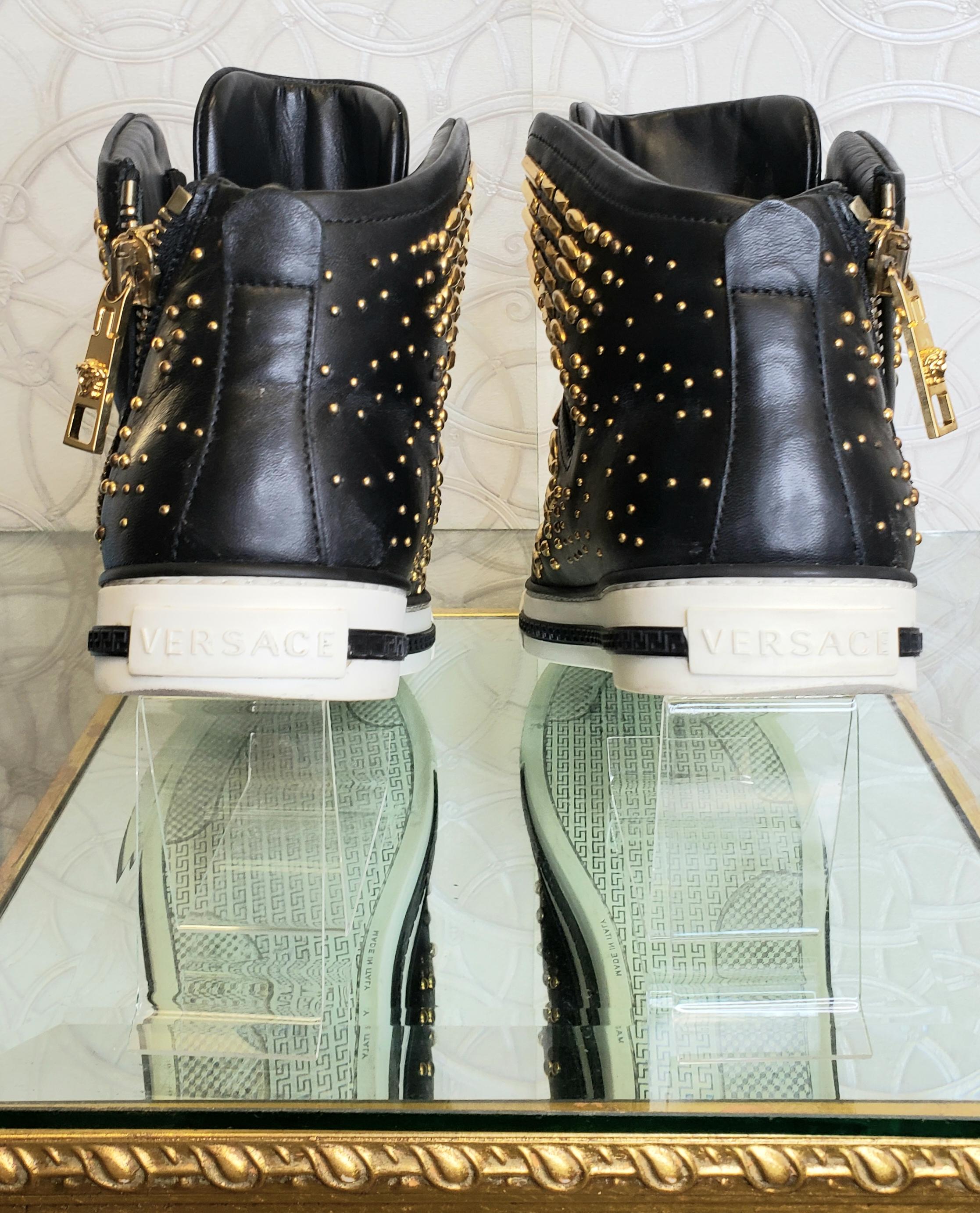 Black VERSACE STUDDED HIGH-TOP SNEAKERS with GOLD MEDUSA side ZIPPER