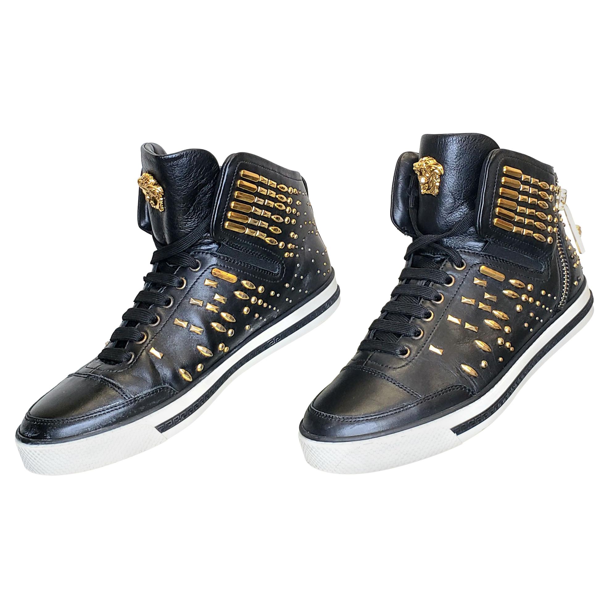 VERSACE STUDDED HIGH-TOP SNEAKERS with GOLD MEDUSA side ZIPPER at 1stDibs |  versace high tops, versace hi top, high top versace sneakers