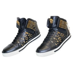 VERSACE STUDDED HIGH-TOP SNEAKERS with GOLD MEDUSA side ZIPPER