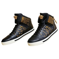 VERSACE STUDDED HIGH-TOP SNEAKERS with GOLD MEDUSA side ZIPPER at 1stDibs |  versace high top sneakers, black and gold high top sneakers, black and gold  versace shoes