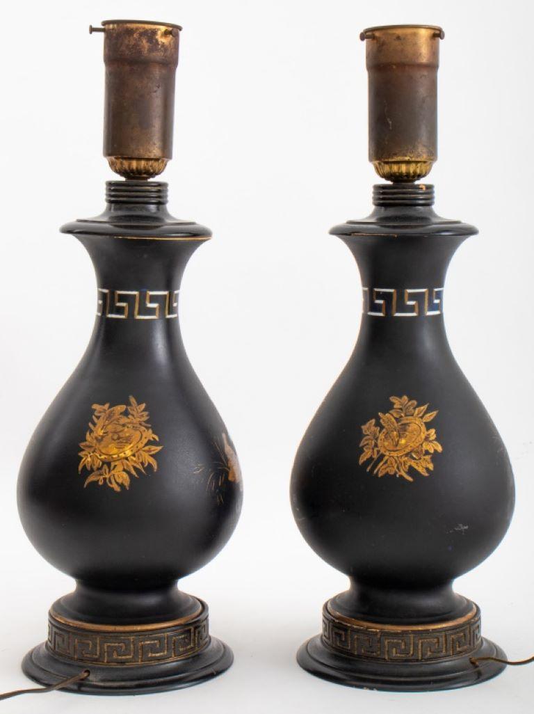 Versace Style Ceramic Vase Mounted Lamps, Pair For Sale 2