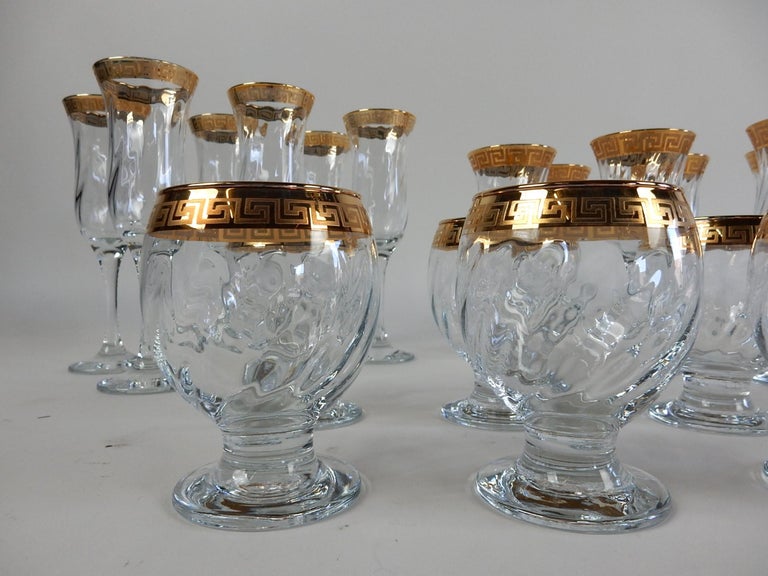 Versace style Champagne Wine and Rocks Stem Barware Glass Set w/ Gold Greek  Key For Sale at 1stDibs | versace champagne glasses, versace wine glasses