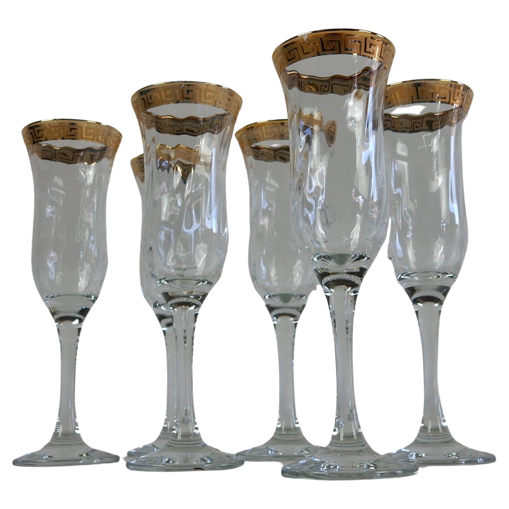 Versace Stil Champagner Wein und Rocks Stem Barware Glas-Set mit Gold griechischen Schlüssel (Barock) im Angebot