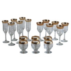 Versace style Champagne Wine and Rocks Stem Barware Glass Set w/ Gold Greek Key