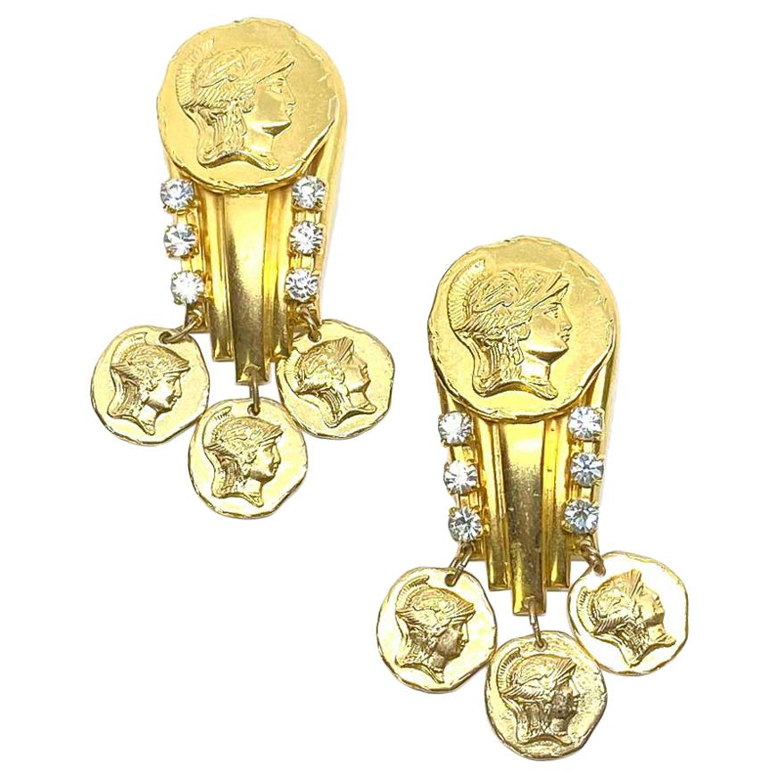 Versace Style Clips In Gold And Rhinestones