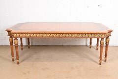Versace Style Italian Neoclassical Inlaid Burl Wood Dining Table, Refinished