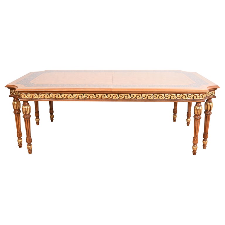 Versace Style Italian Neoclassical Inlaid Burl Wood Dining Table