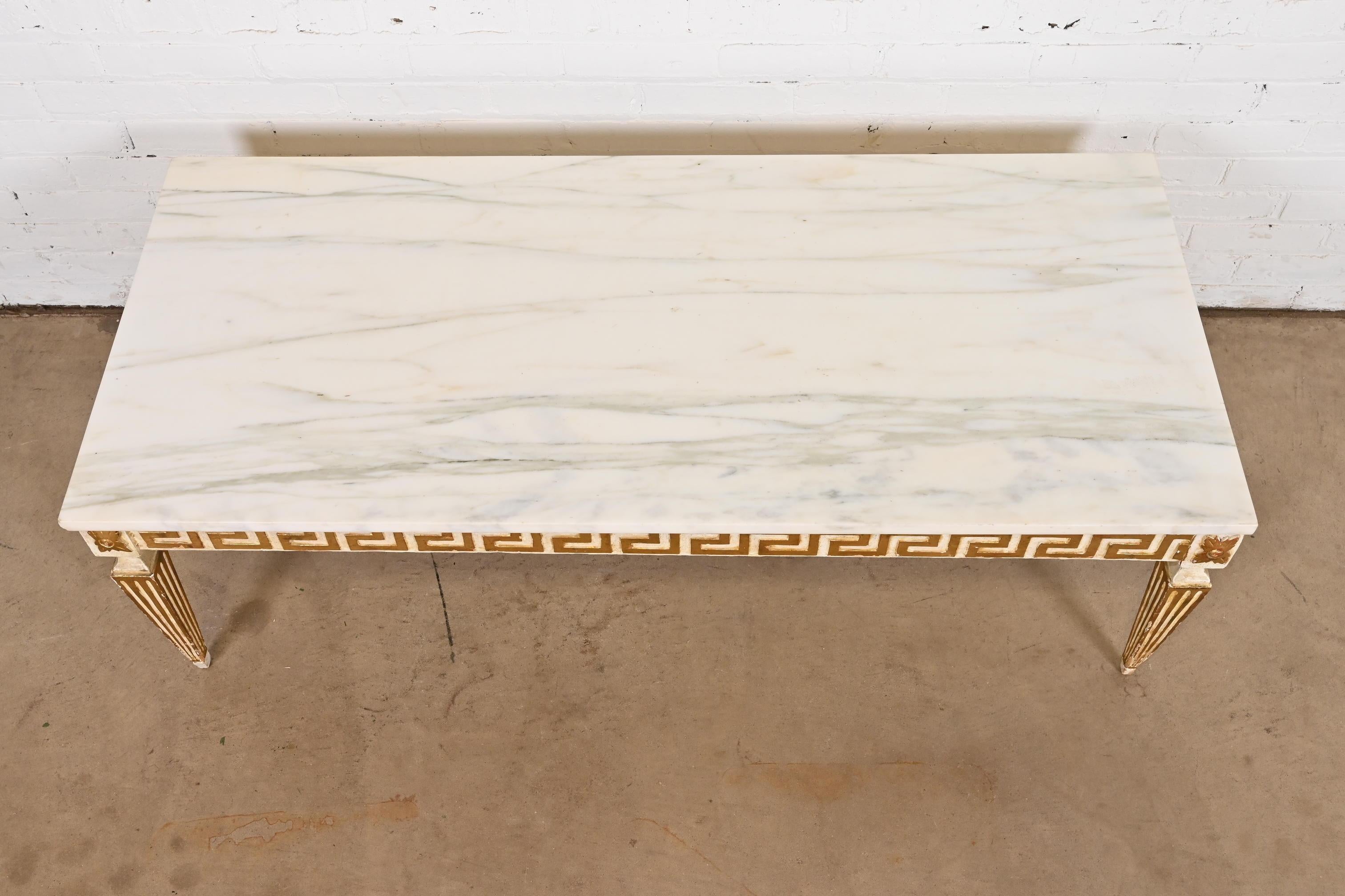 Versace Style Italian Neoclassical Marble Top Greek Key Cocktail Table 4