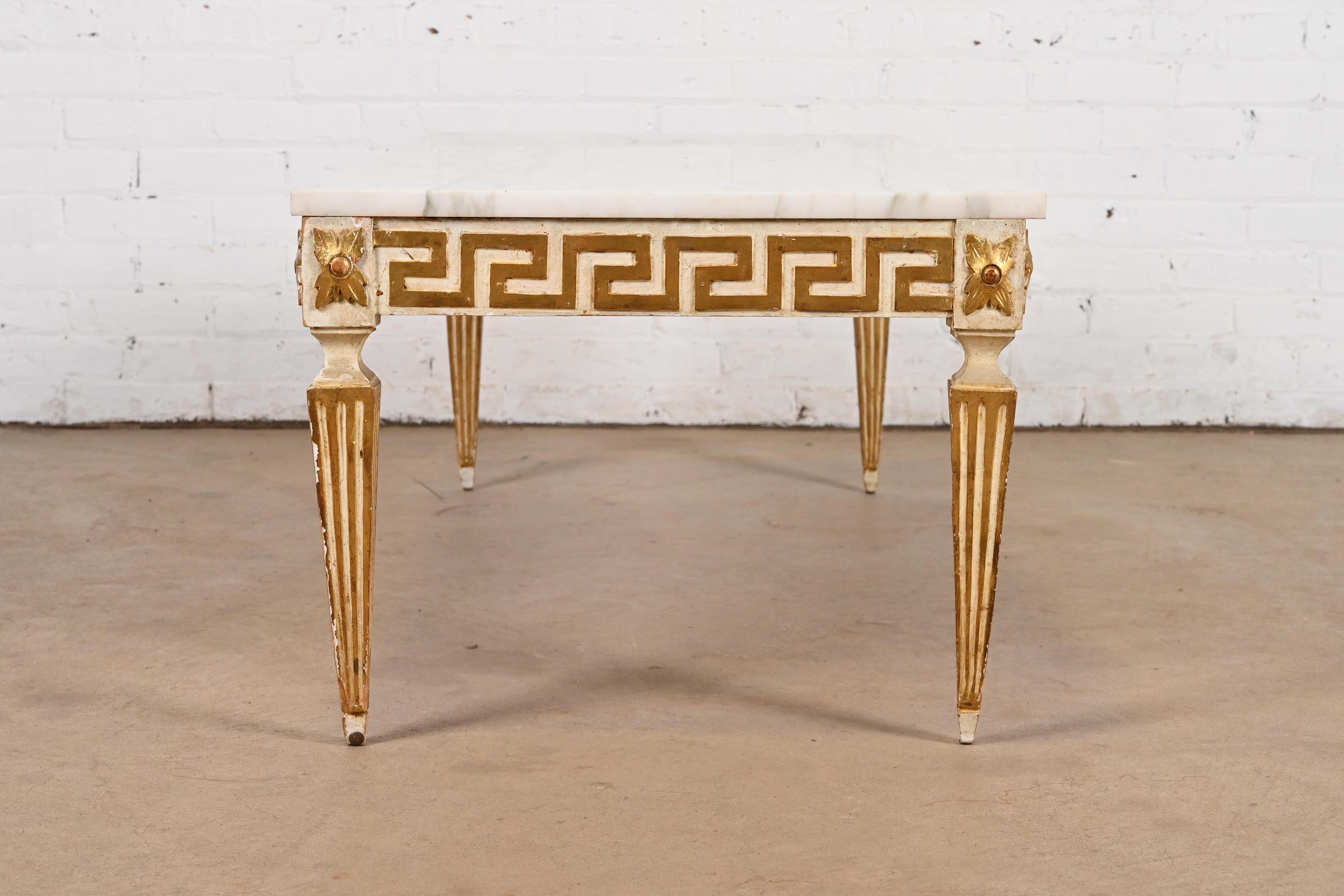 Versace Style Italian Neoclassical Marble Top Greek Key Cocktail Table 6