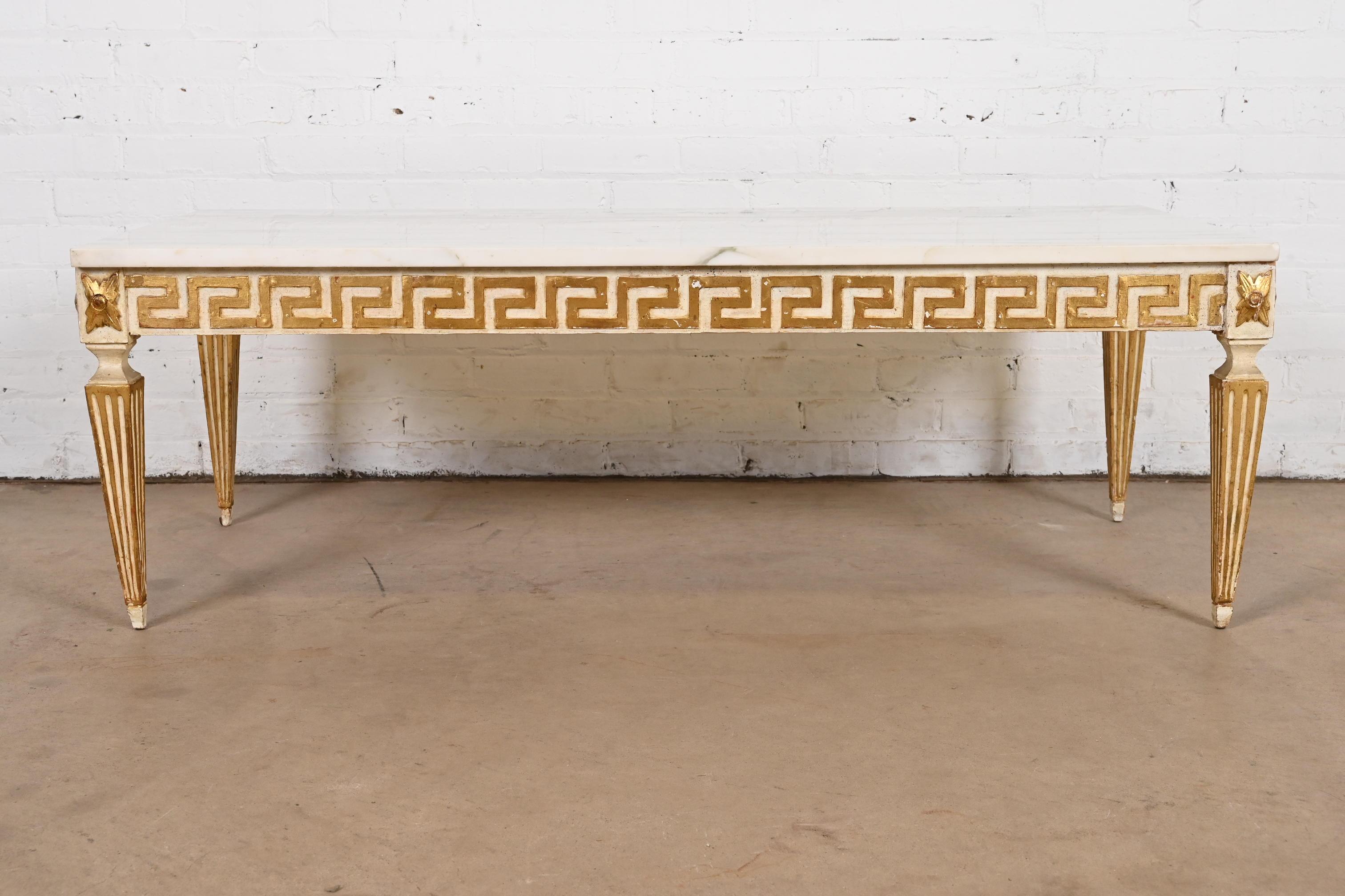 Versace Style Italian Neoclassical Marble Top Greek Key Cocktail Table 7
