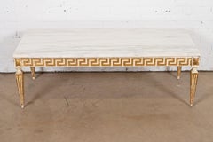 Versace Style Italian Neoclassical Marble Top Greek Key Cocktail Table