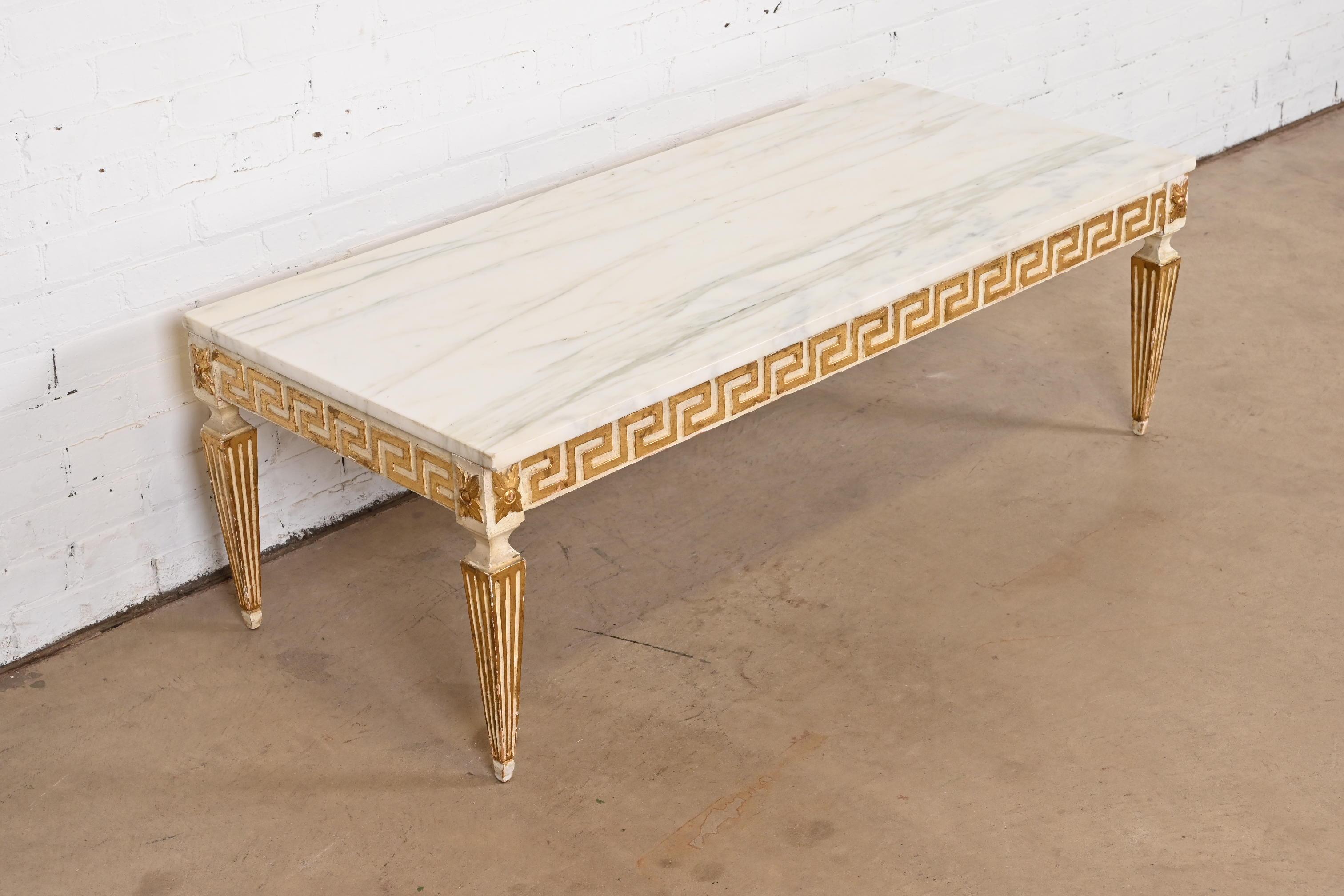 20th Century Versace Style Italian Neoclassical Marble Top Greek Key Cocktail Table