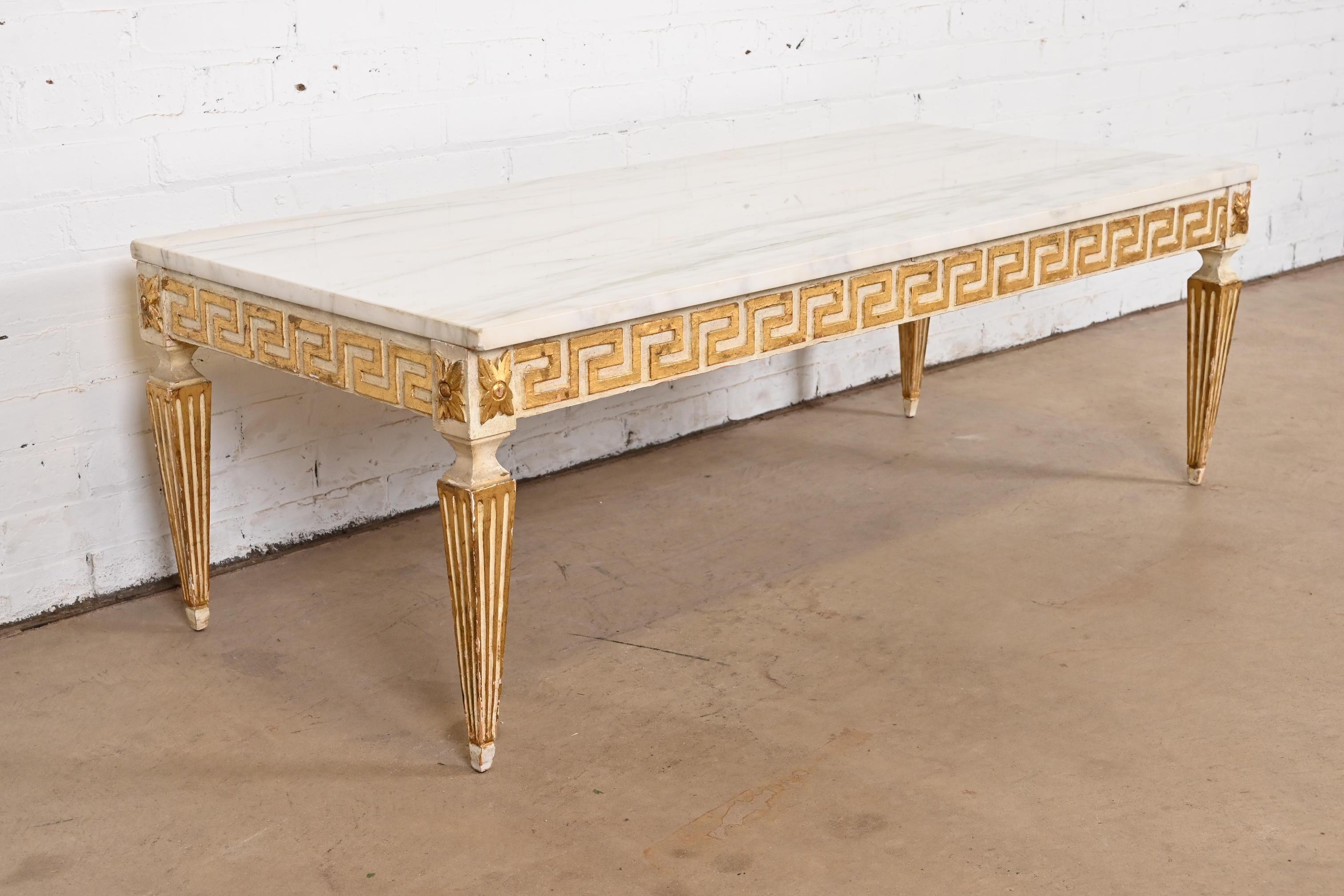 Carrara Marble Versace Style Italian Neoclassical Marble Top Greek Key Cocktail Table