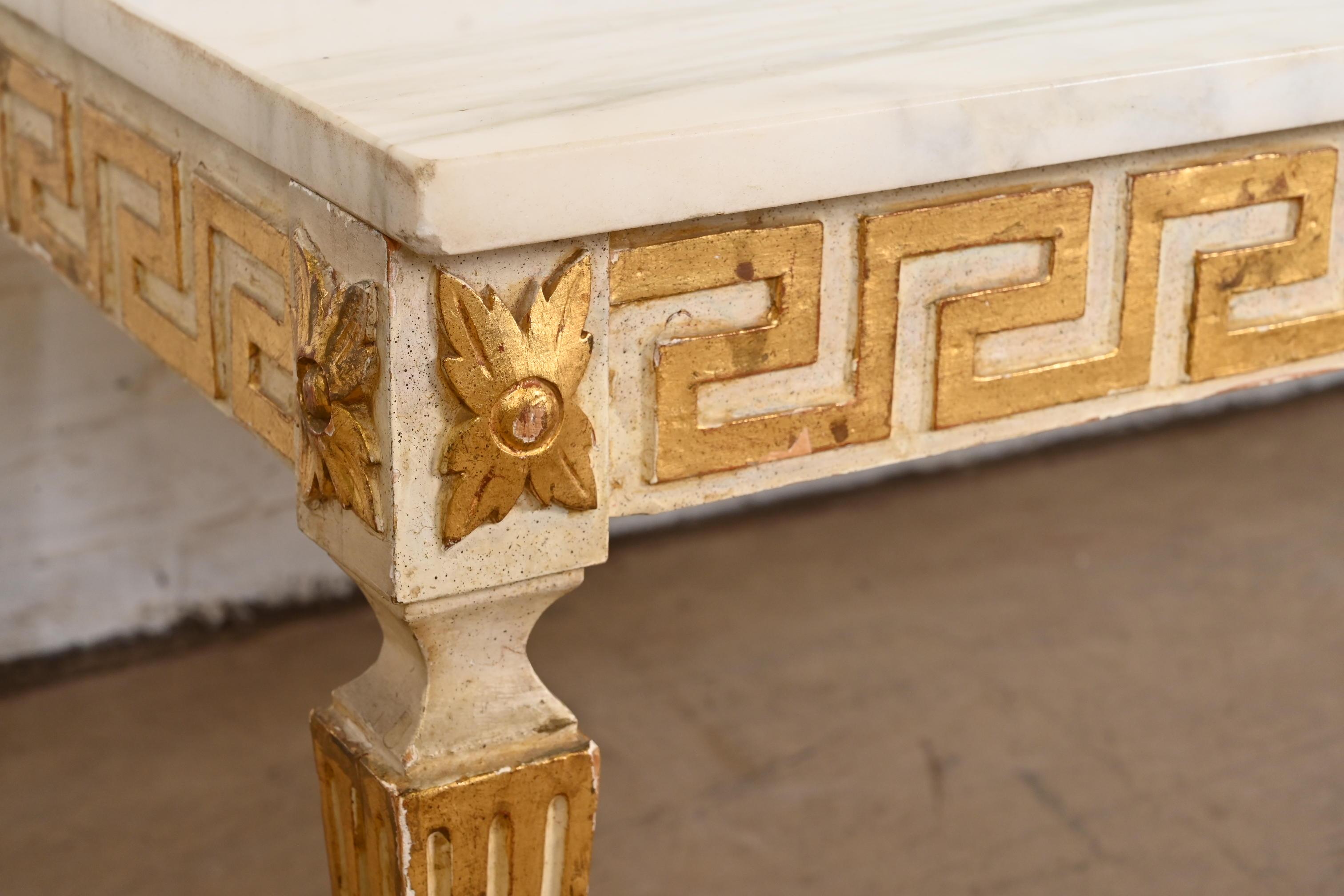 Versace Style Italian Neoclassical Marble Top Greek Key Cocktail Table 1