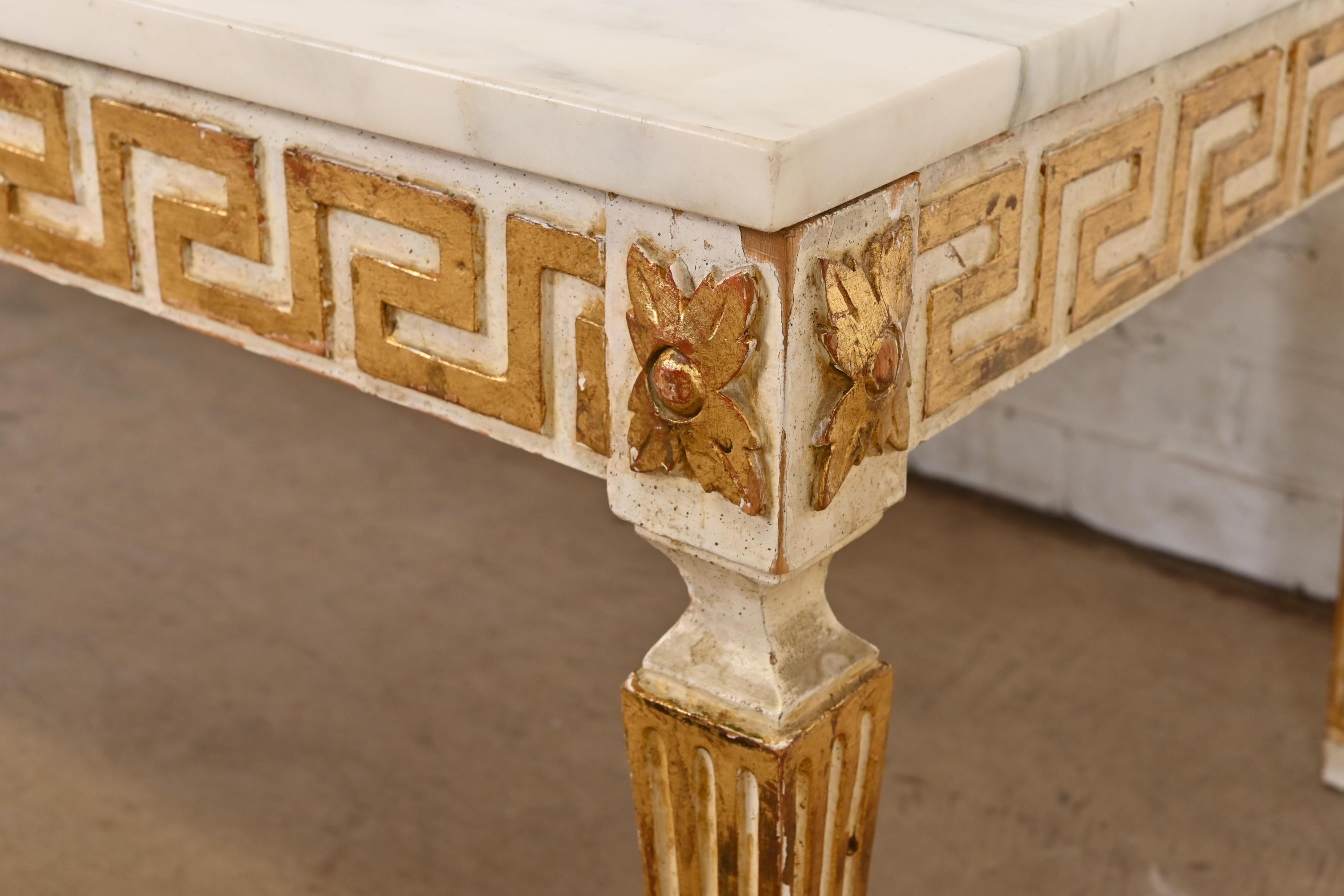 Versace Style Italian Neoclassical Marble Top Greek Key Cocktail Table 2