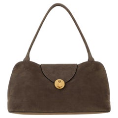 Versace Suede with Gold-Tone Closure Shoulder Bag — Brown