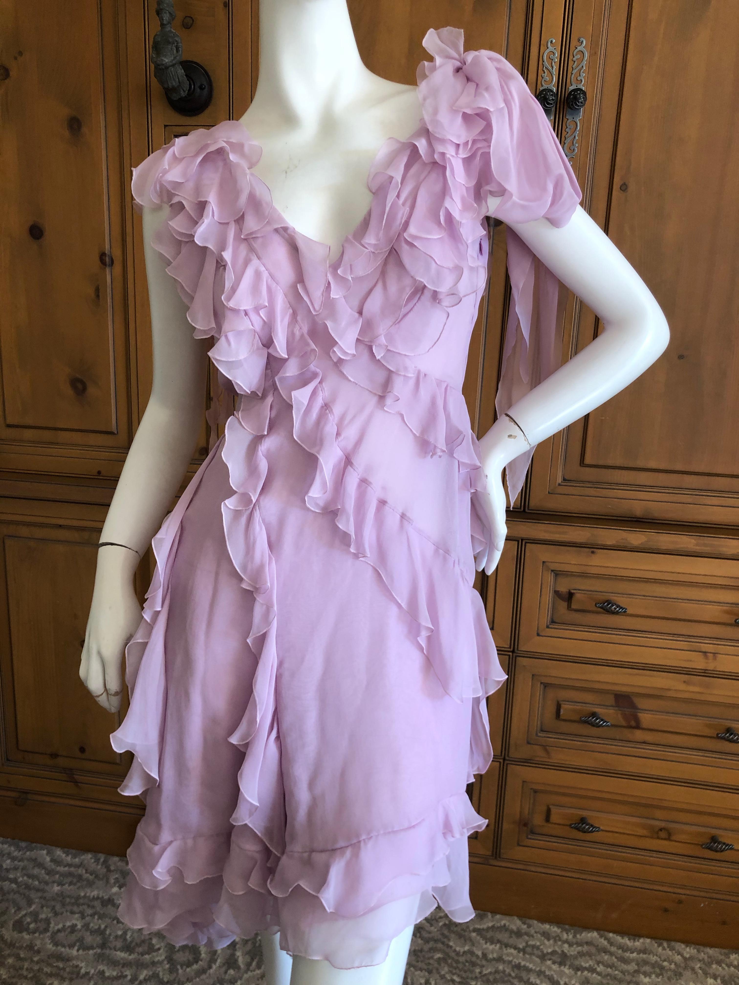 Versace Sweet Silk Chiffon Pink Ruffled Cocktail Dress from Spring 2004.
Donatella's strongest collection, this is so very pretty
Size 42
Bust 38