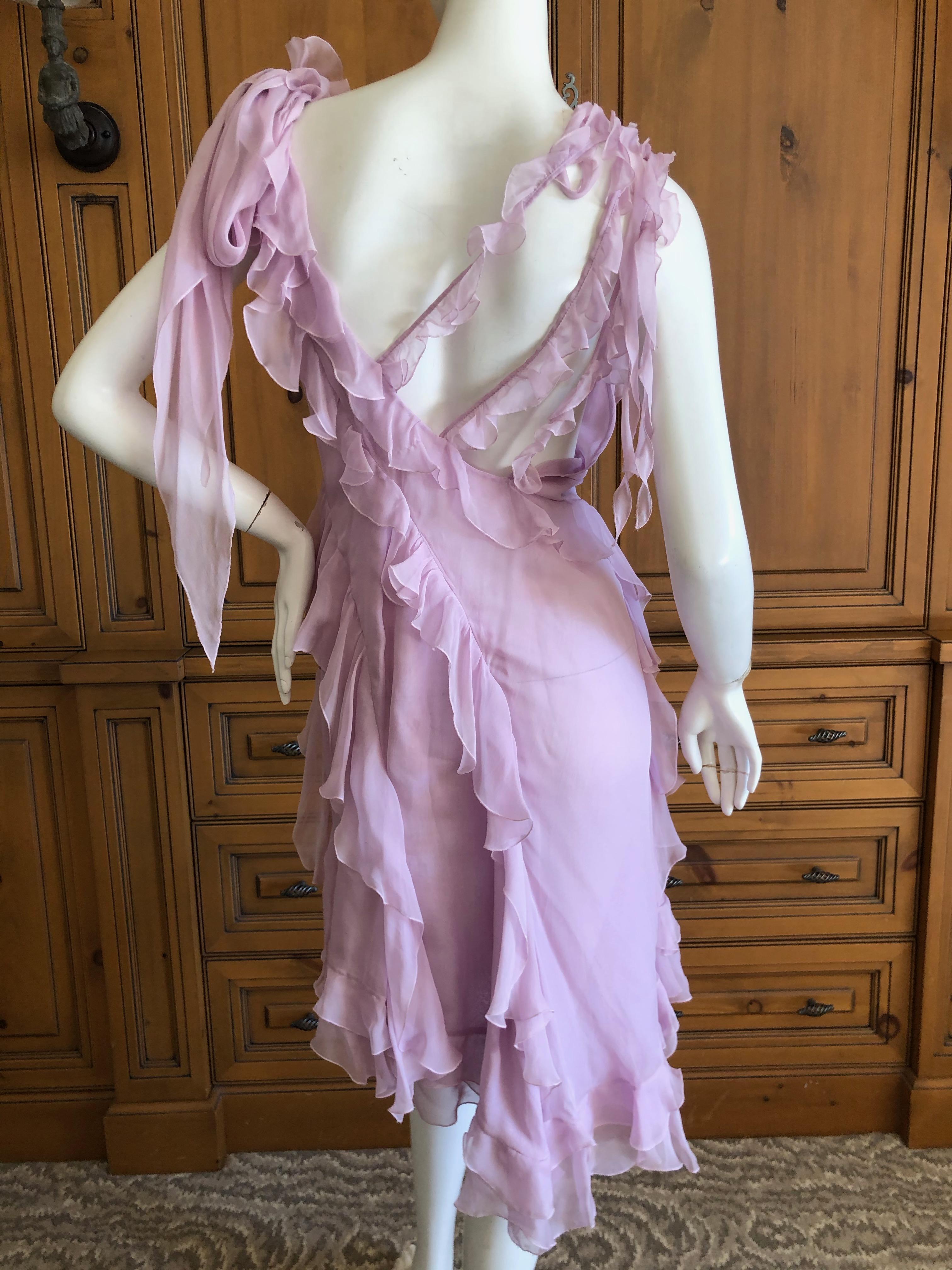 Versace Sweet Silk Chiffon Pink Ruffled Cocktail Dress from Spring 2004 In Excellent Condition For Sale In Cloverdale, CA