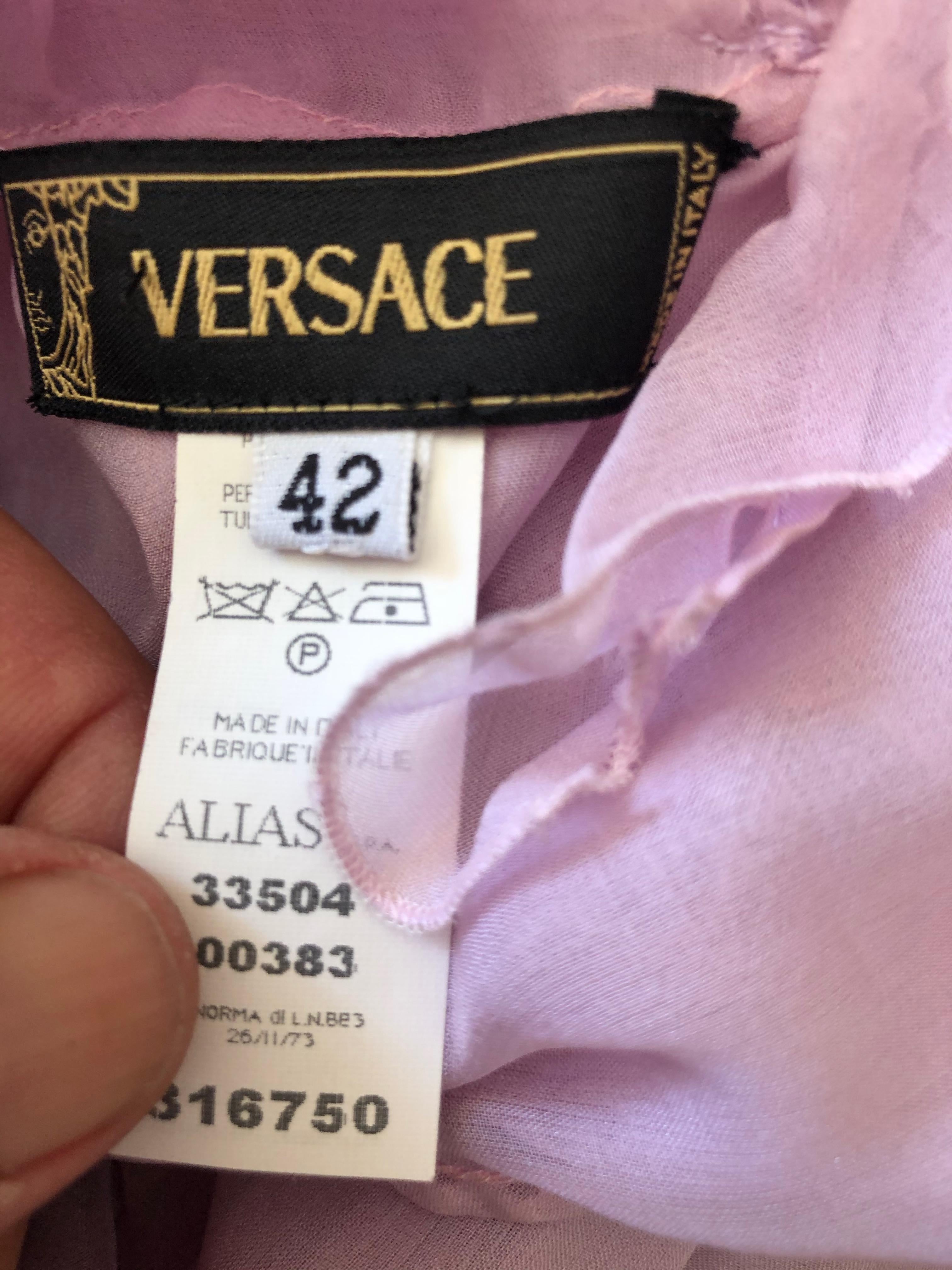 Versace Sweet Silk Chiffon Pink Ruffled Cocktail Dress from Spring 2004 For Sale 1