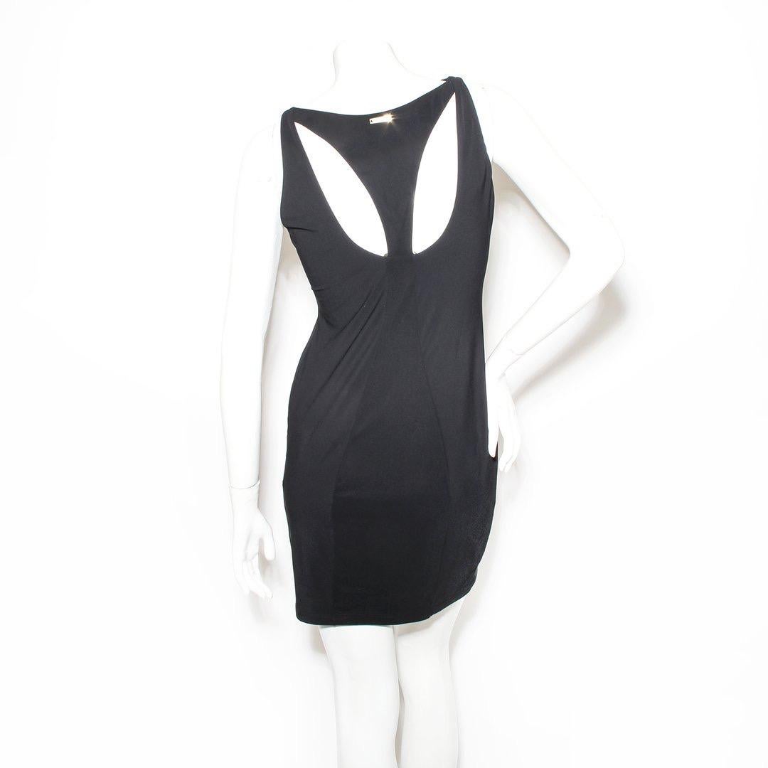 Swim dress by Versace
Black 
Sleeveless 
Slip-on 
Cut out neck 
V-neck detail 
Medusa clasp (can be unclasped but not fully removed) 
Made in Italy 
Condition: Excellent, little to no visible wear. (see photos)
 Size/Measurements: (approximate,
