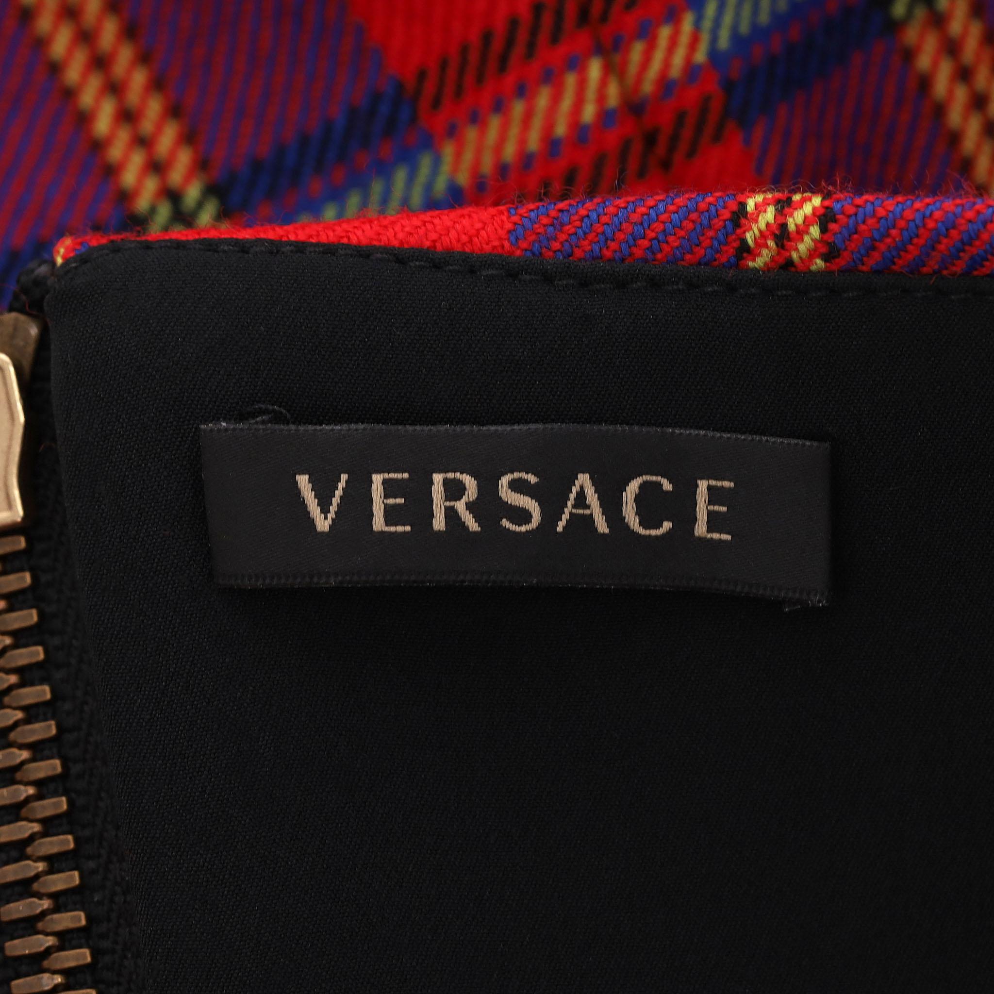 Versace Tartan Check Bandeau Corset Wool Top For Sale 2