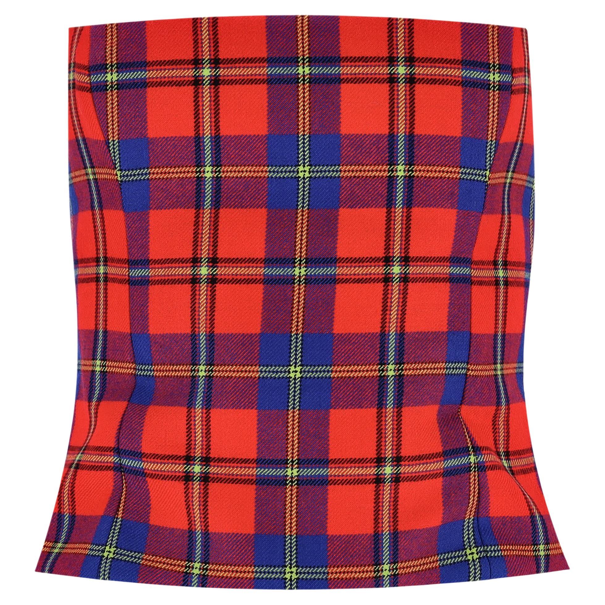 Versace Tartan Check Bandeau Corset Wool Top For Sale