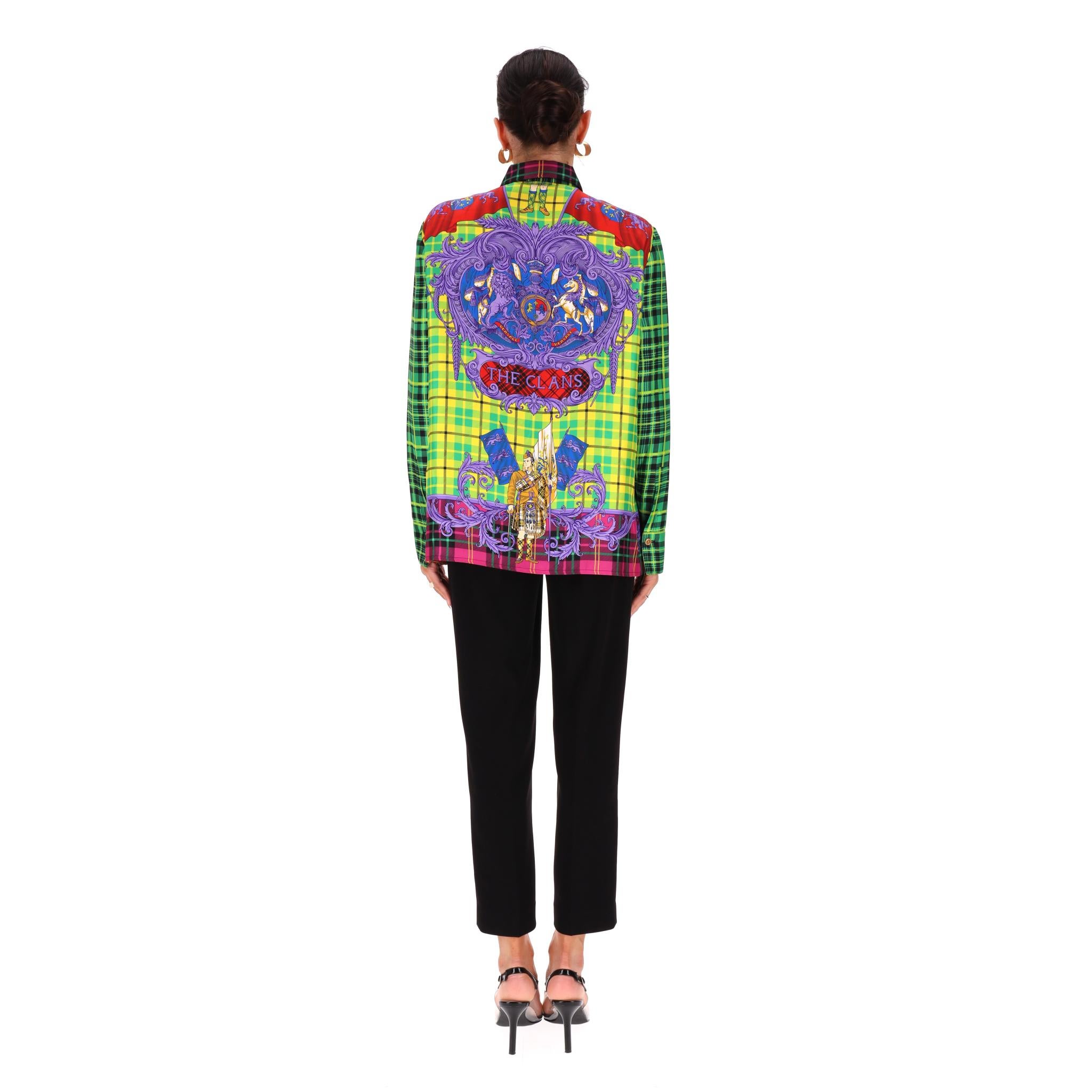 Versace Tartan Check 'The Clans' Silk Shirt In Excellent Condition For Sale In London, GB