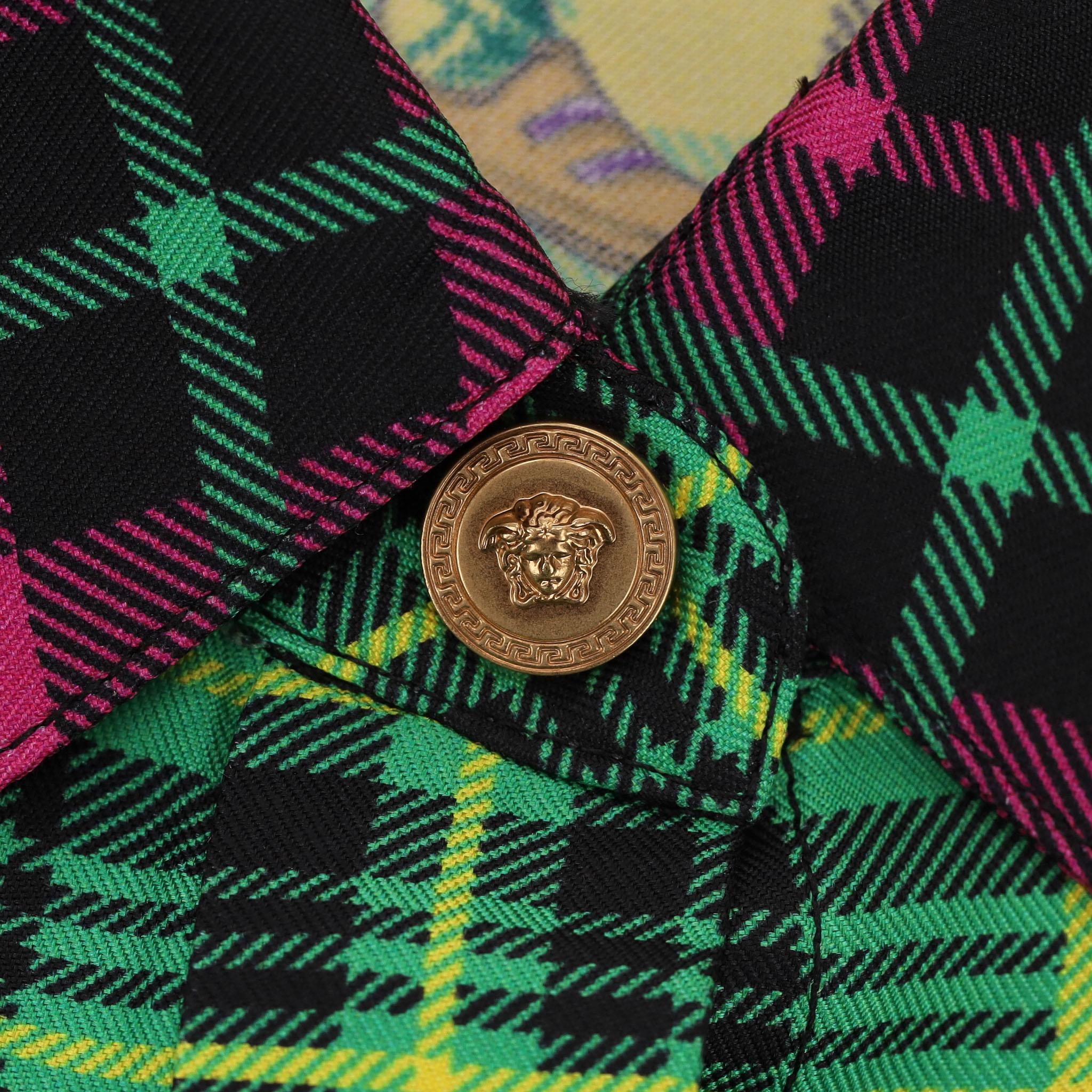 Women's Versace Tartan Check 'The Clans' Silk Shirt For Sale