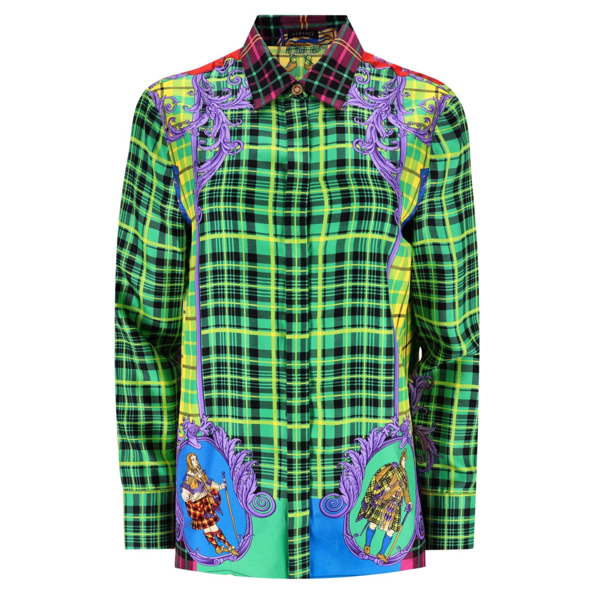Versace Tartan Check 'The Clans' Silk Shirt For Sale