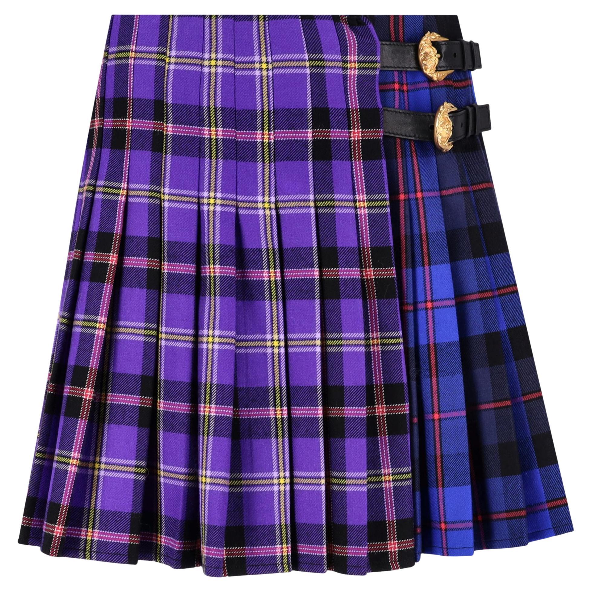 Versace Tartan Wool Pleated Skirt