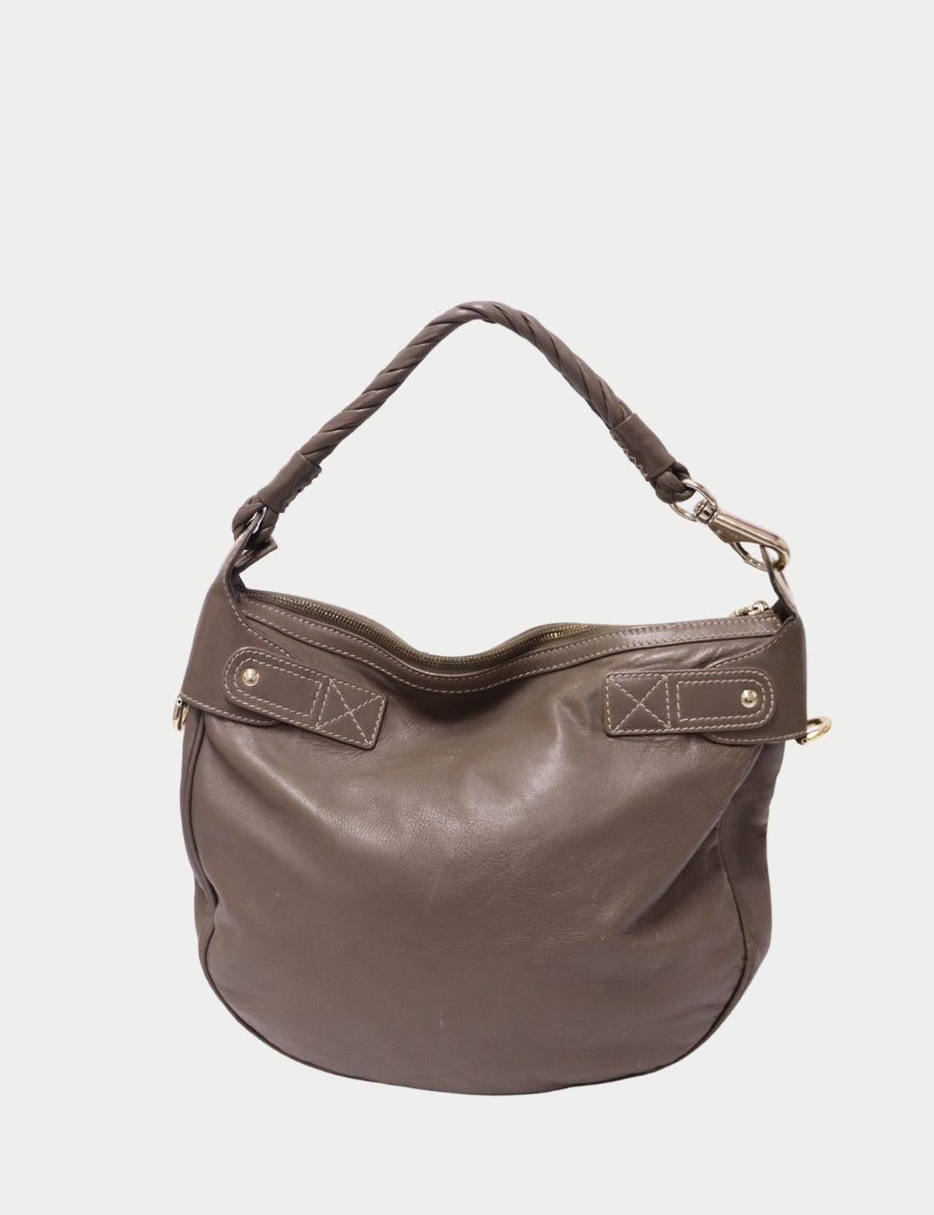 Gris Versace - Sac à bandoulière en cuir taupe en vente
