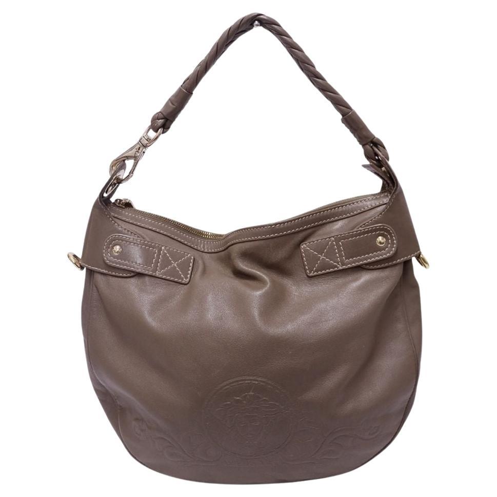 Versace Taupe Leder Umhängetasche