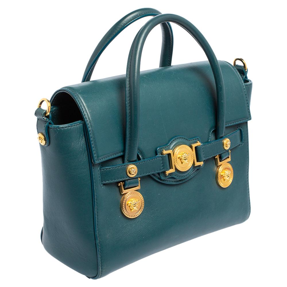 Kleine Medusa Medusa-Tasche aus grünem Leder von Versace in Tealgrün im Zustand „Gut“ in Dubai, Al Qouz 2
