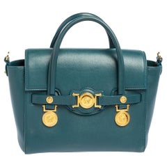Versace Teal Green Leather Small Medusa Medallion Tote