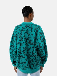 Versace Teal Leopard Print Knit Sweater Size M